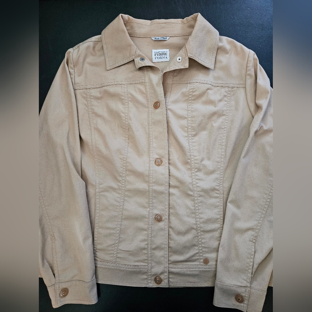 NWOT - Designer Gianfranco Ferre Forma Tan Boxy Unlined Jacket - Size 18